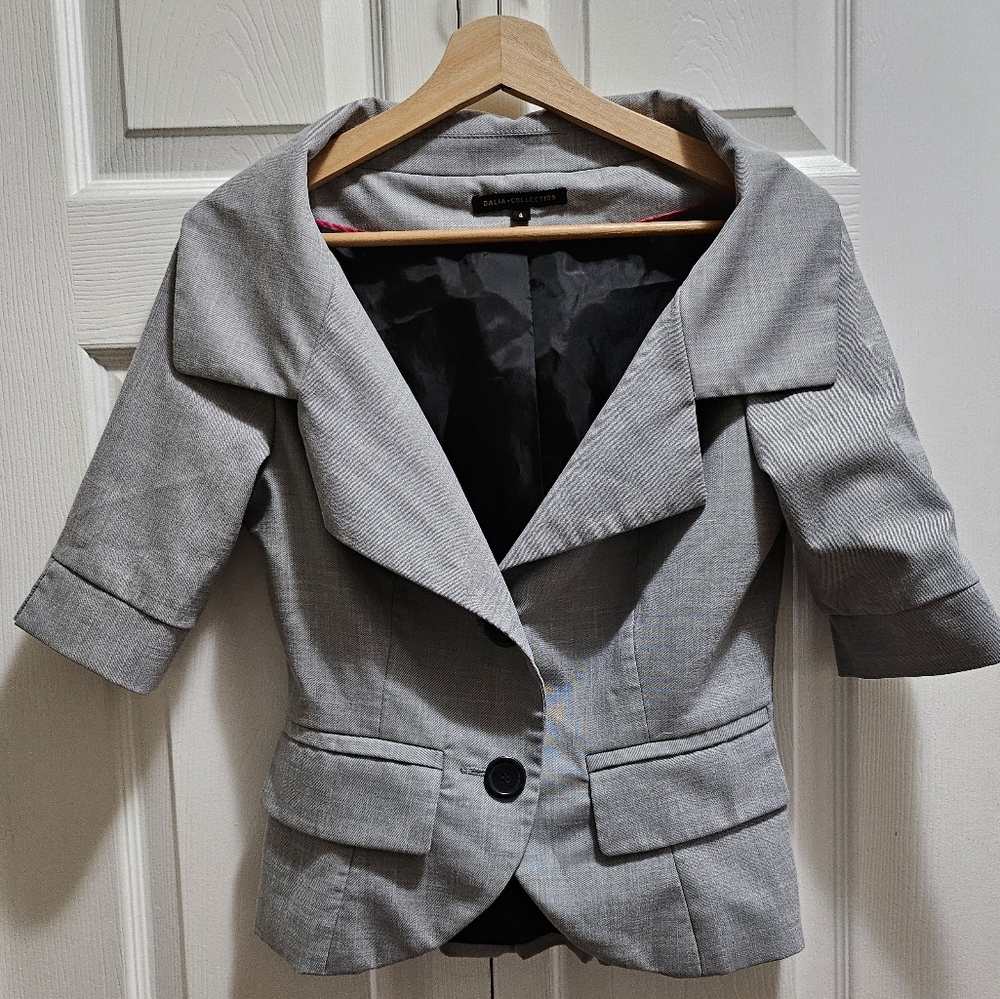 Dalia Collection Gray Blazer Structured Suit Jacket Size 4 (Could Fit 6)